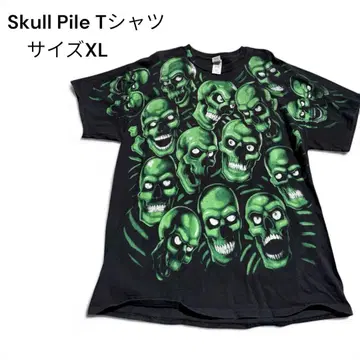 스컬 파일 T셔츠 스컬 파일 그린 블랙 그린 블랙 반팔