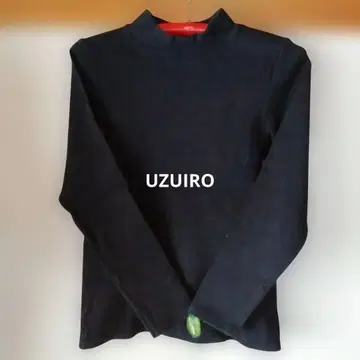 UZUTTO 코튼 100% 블랙 하이넥 립 긴팔 티셔츠