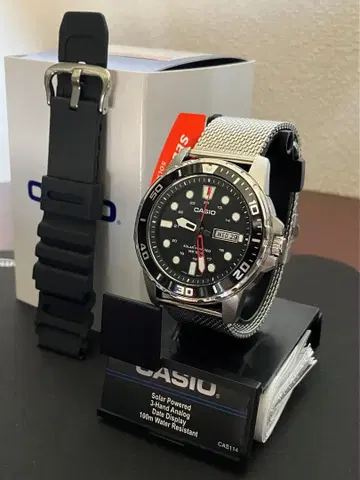 CASIO 카시오 MTP-S110-1AV 솔라 다이버 메쉬 벨트 포함