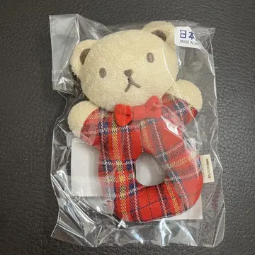 미키하우스 곰 딸랑이 빨간색 체크