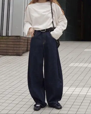 콜라보 EDWIN x ETRE TOKYO 카빙 데님 와이드 팬츠 S