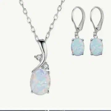 합성 오팔 목걸이 귀찌 세트