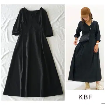 어반 리서치 KBF [세탁 가능] 7부 소매 맥시 길이 롱 원피스 블랙