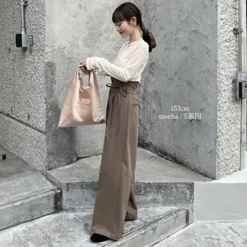hinari 하이웨스트 리본 팬츠 모카