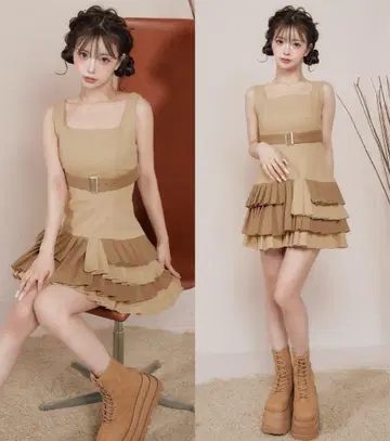 Darich 언더벨트 플리츠 미니 원피스