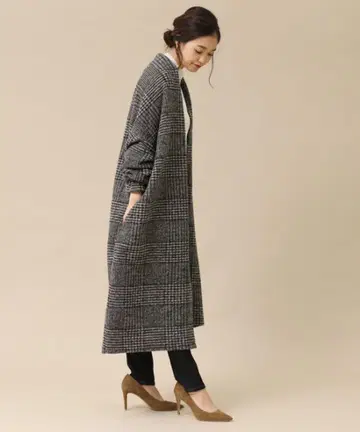 Gready Brilliant 에어리 체크 롱 가운 코트