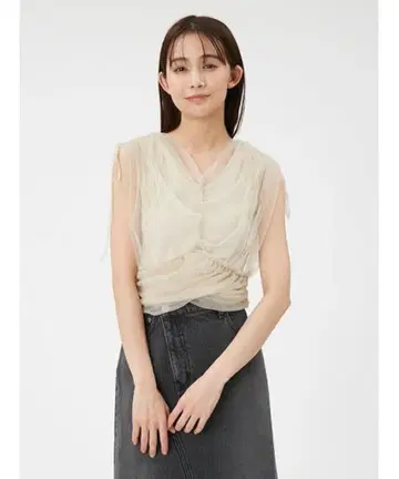 튤 레이어드 슬리브리스 티셔츠 프레이 아이디