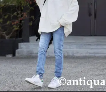 스키니 데님 XL 옅은 파랑 구김 주름 가공