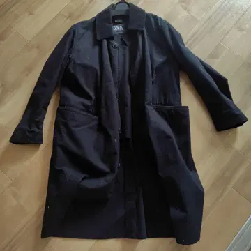ZARA 블랙 코듀로이 옷깃 롱 코트