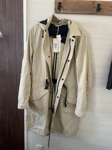 베이지 후드 부착 모즈 코트 S 사이즈