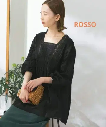 ROSSO 어반리서치 로쏘 핀턱 레이스 블라우스 2WAY 블랙