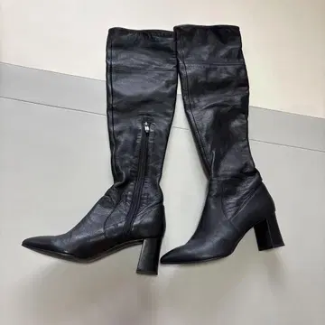 다이애나 블랙 가죽 롱 부츠 사이드 지퍼 포함