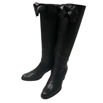 [새상품급] 안나수이 리본 롱 부츠 가죽 블랙 퍼플 나비