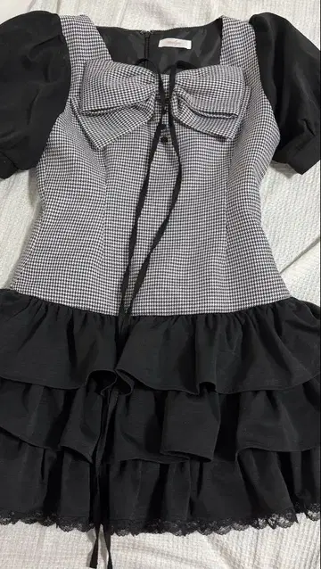 evelyn 체크 무늬 프릴 미니 원피스 셋업