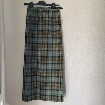 vintage 울 체크 롱 스커트 랩스커트