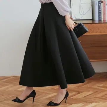 RUIRUEBOUTIQUE 종이상자 니트 플레어 스커트 롱 스커트