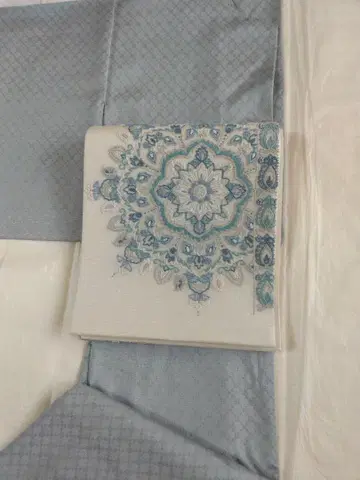 사가라 자수 파랑과 화이트 후쿠로 오비
