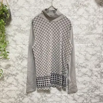 DoCLASSE 여성용 L 사이즈 그레이 체크 무늬 터틀넥 긴팔