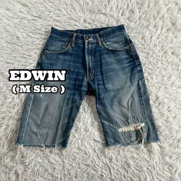[ EDWIN ] 505 데님 하프 팬츠 데미지 가공 빈티지 블루