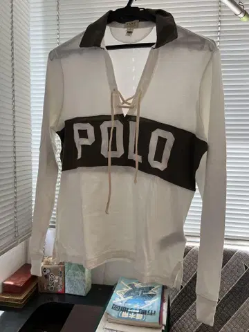 POLO 로고 긴팔 피케 셔츠 화이트 다크 브라운