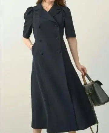 Liala x PG 포멀 더블 단추 원피스 네이비