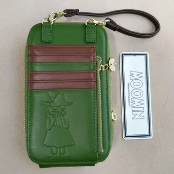 미사용 새상품 무민 가죽제품 스너프킨 스마트폰 숄더백 그린 녹색