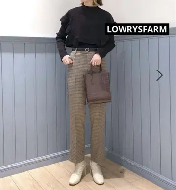 [LOWRYSFARM] 체크 팬츠 슬릿 팬츠 롱 바지 두꺼운 원단 베이지