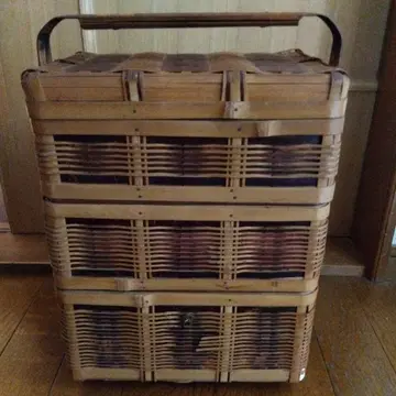 대나무 3단 앤티크 바스켓