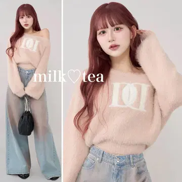 택 포함 새상품 핑크 다리치 DD 로고 원숄더 니트탑 프리