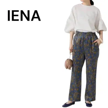 새상품급 IENA 이에나 플라워 페이즐리 새틴 이지 팬츠 블루 계열