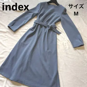 index 블루 그레이 롱 원피스 긴팔 벨트 포함