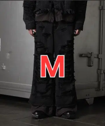 [ GRANCY ] 맨투맨 도킹 디자인 데미지 배기 데님 팬츠 M