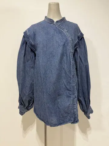 데님 블루 랩 디자인 셔츠 todayful