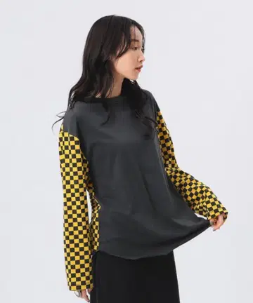 체커 프린트 롱 슬리브 T beams boy 24fw