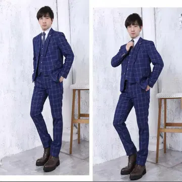 수트 남성용 슬림 수트 캐주얼 수트 체크 무늬 suit250-3