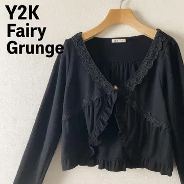 y2k 페어리그런지 가디건 발레코어 프릴 레이스 블랙 고스로리