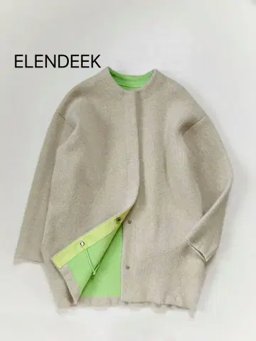 ELENDEEK 라쿤 니트 가디건 베이지 네온 그린
