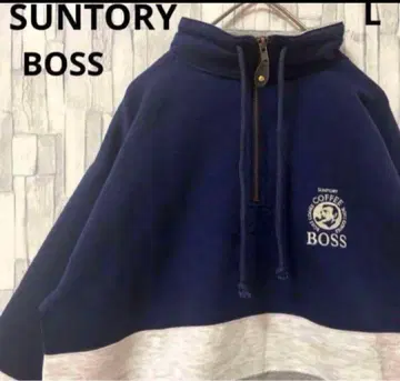 산토리 BOSS 하프 지퍼 트레이닝복 맨투맨 네이비 자수 로고 L