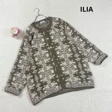 [ ILIA ] 긴팔 가디건 오버 사이즈 루즈핏 올 패턴 브라운 레트로