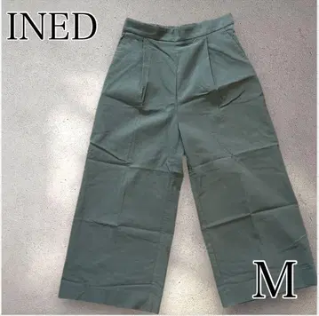 INED 이네드 와이드 팬츠 9부 기장 린넨 혼방 카키 M