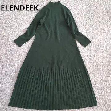 ELENDEEK 엘렌딕 헴 플리츠 니트 원피스 다크 그린