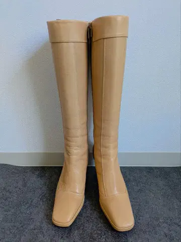 GUESS 베이지 롱 부츠 힐 지퍼