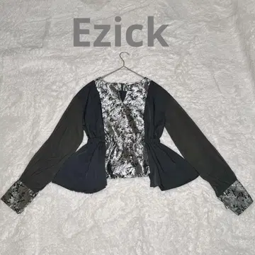 [새상품급] Ezick 에지크 자카드 블랙 블라우스 시어 소재