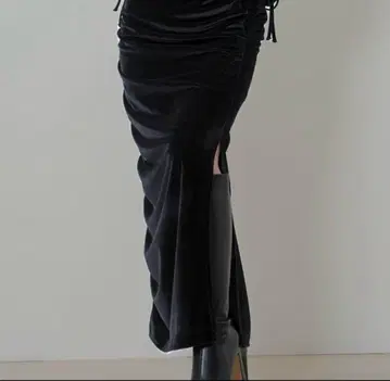 SENEE 개더 벨로아 롱 스커트