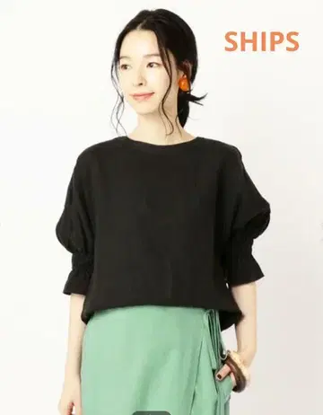 SHIPS 린넨 스티치 블라우스 블랙