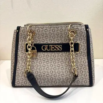 GUESS 로고 숄더백 베이지/네이비
