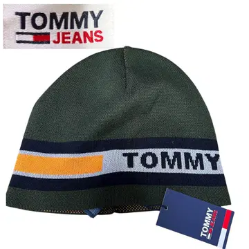 택 포함 TOMMY JEANS 니트 모자 올리브 그린