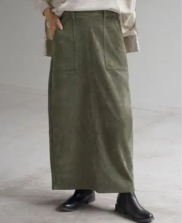 HUG.U 코듀로이 롱 스커트 카키