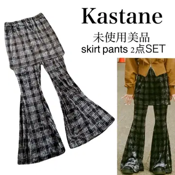 미사용 kastane 체크 벨루어 스커트 팬츠 블랙