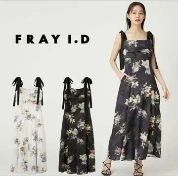 FRAY I.D 숄더 리본 플라워 원피스 (BLK)